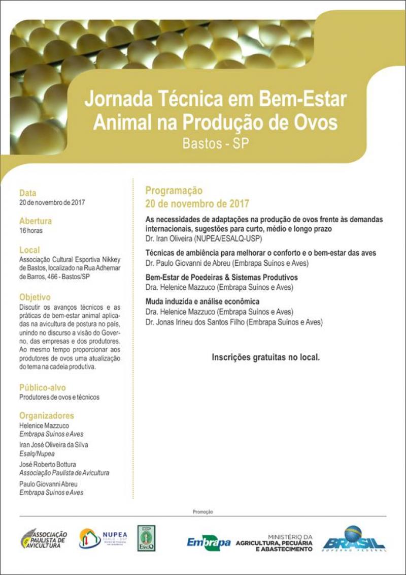 JORNADA TÉCNICA EM BEM-ESTAR ANIMAL NA PRODUÇÃO DE OVOS